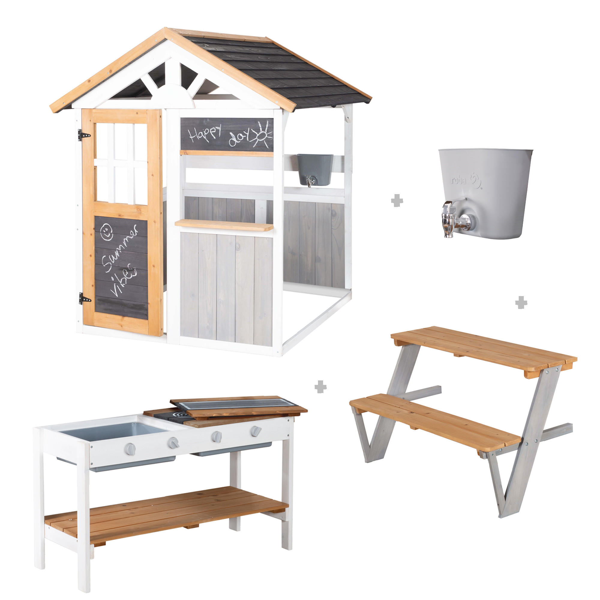 SPIELHAUS mit Tischset und BBQ Küche - Multicolor, Holz (146/133.5/105.5cm) - Roba
