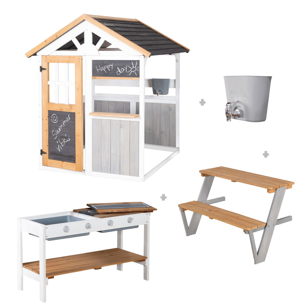 SPIELHAUS mit Tischset und BBQ Küche - Multicolor, Holz (146/133.5/105.5cm) - Roba