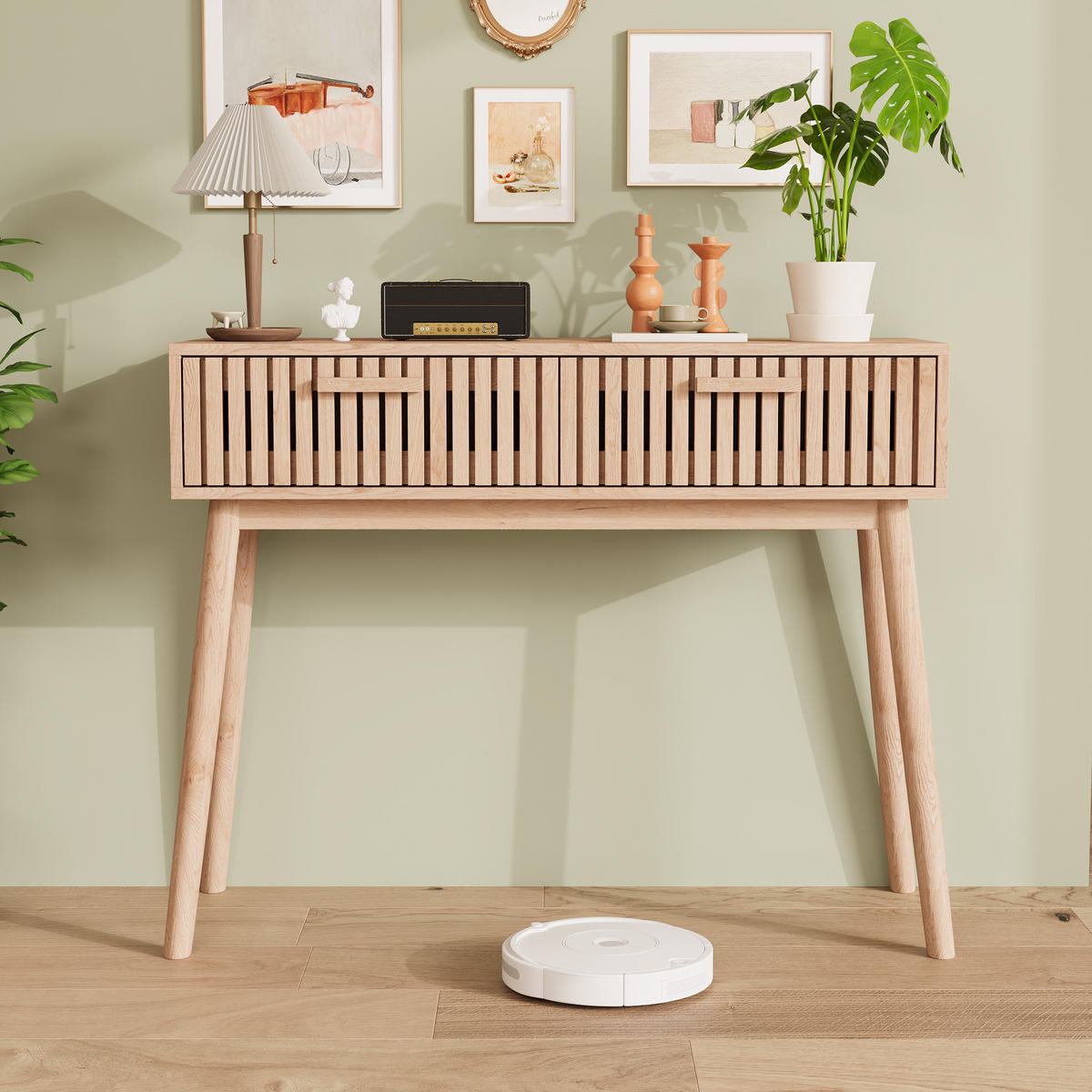 KONSOLE geriffelt Holz braun - Naturfarben, Holz (35/80/100cm) - LEBENLANG