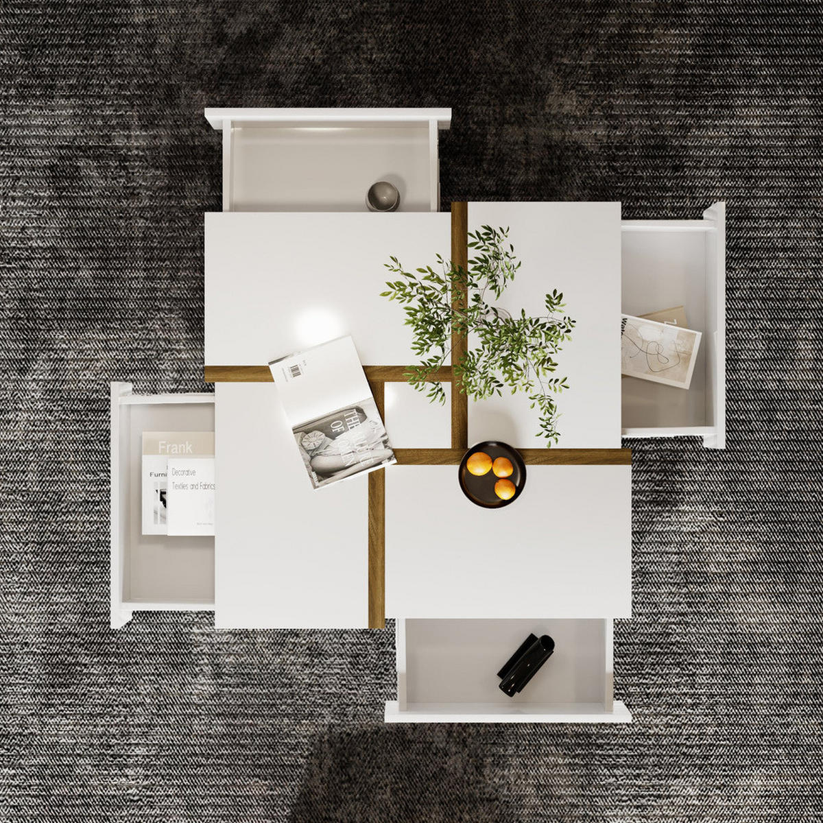 COUCHTISCH Hochglanz 4 Schubladen 78x78cm Linien-Design Weiß - Weiß, Holz (60/39/29.5cm) - FLIEKS