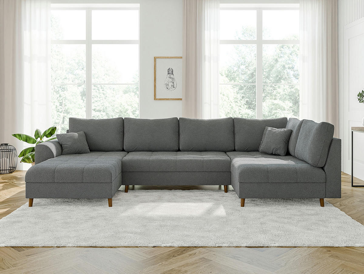 WOHNLANDSCHAFT inkl. Hocker Henrik Grau Boucle - Braun/Grau, Holz/Textil (310/81/161cm) - S-Style Möbel