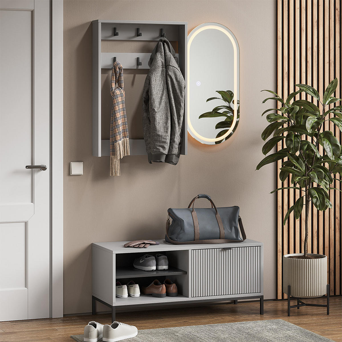 GARDEROBE Eliza Grau 100 x 45 cm Set, 3 Teile - Grau, Holzwerkstoff (100/45/40cm) - Vicco
