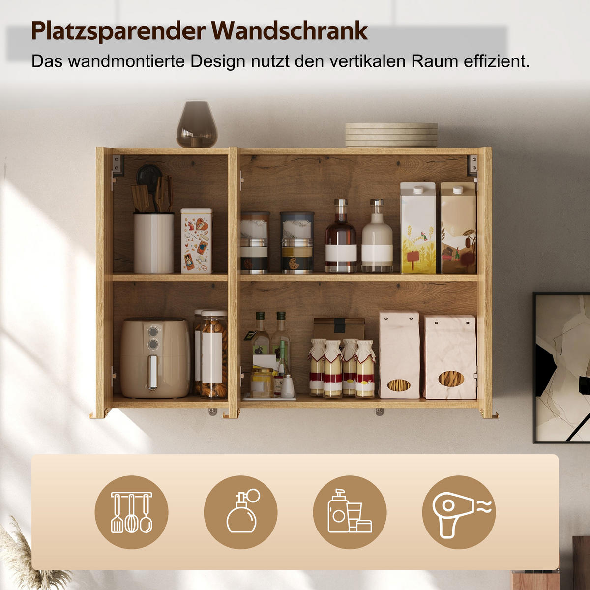 HÄNGESCHRANK DE-38748 90/29/60 cm 3 Türen und Wellenstruktur Natur - Naturfarben, Holzwerkstoff (90/60/29cm) - ComfortXL