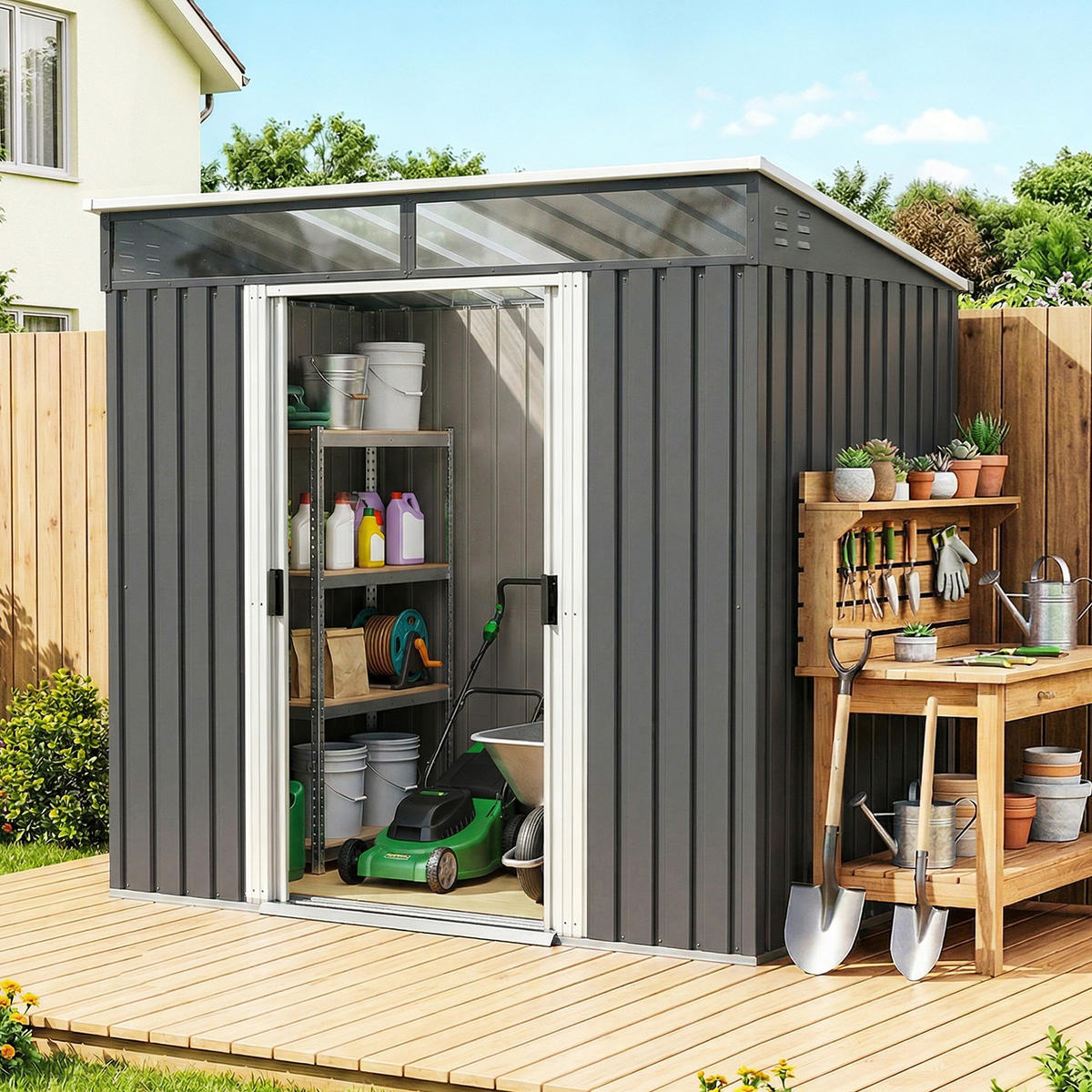 GARTENHAUS Grau 1 Stück - Grau, Kunststoff/Metall (122/181.5/195cm) - GiPP