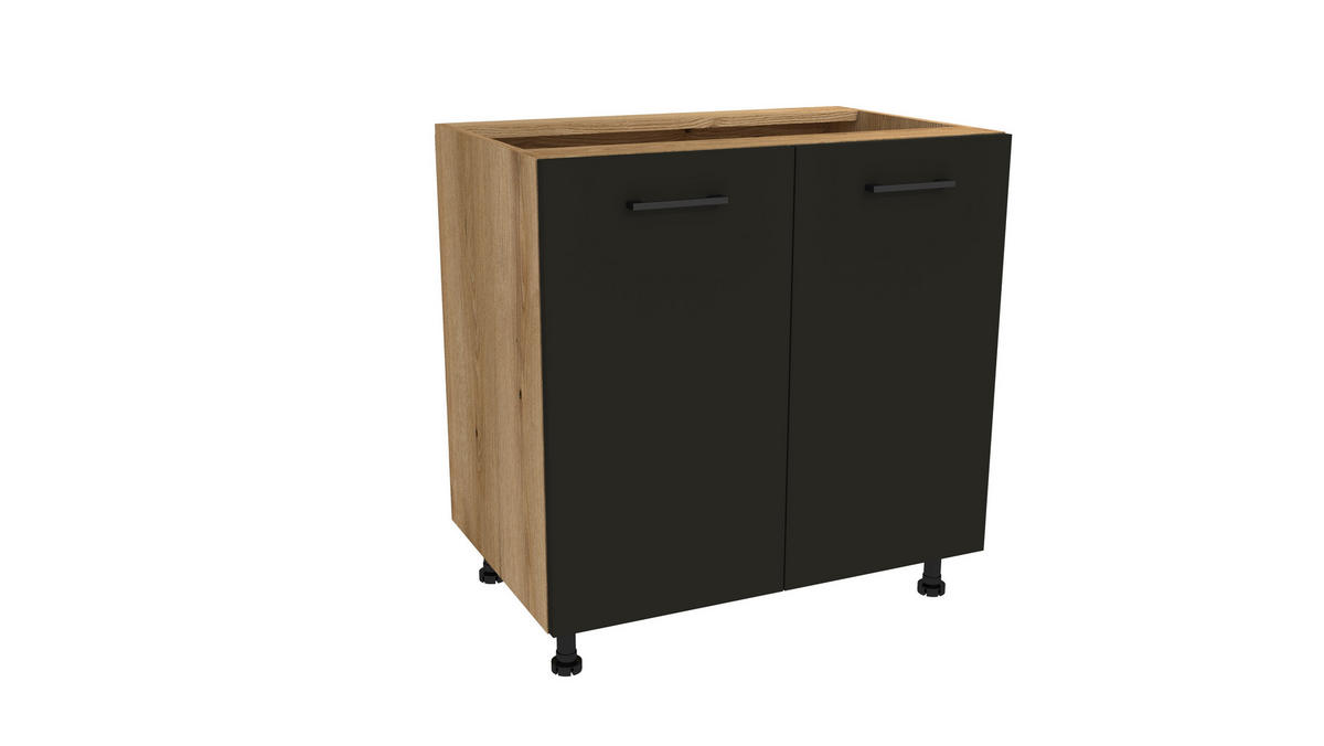 WINKELKÜCHE 240x180 cm mit Arbeitsplatte - SIMPLY Z8 - in Schwarz Matt / Rille / Eiche - Eichefarben/Schwarz, Holz/Holzwerkstoff (420/212/53cm)