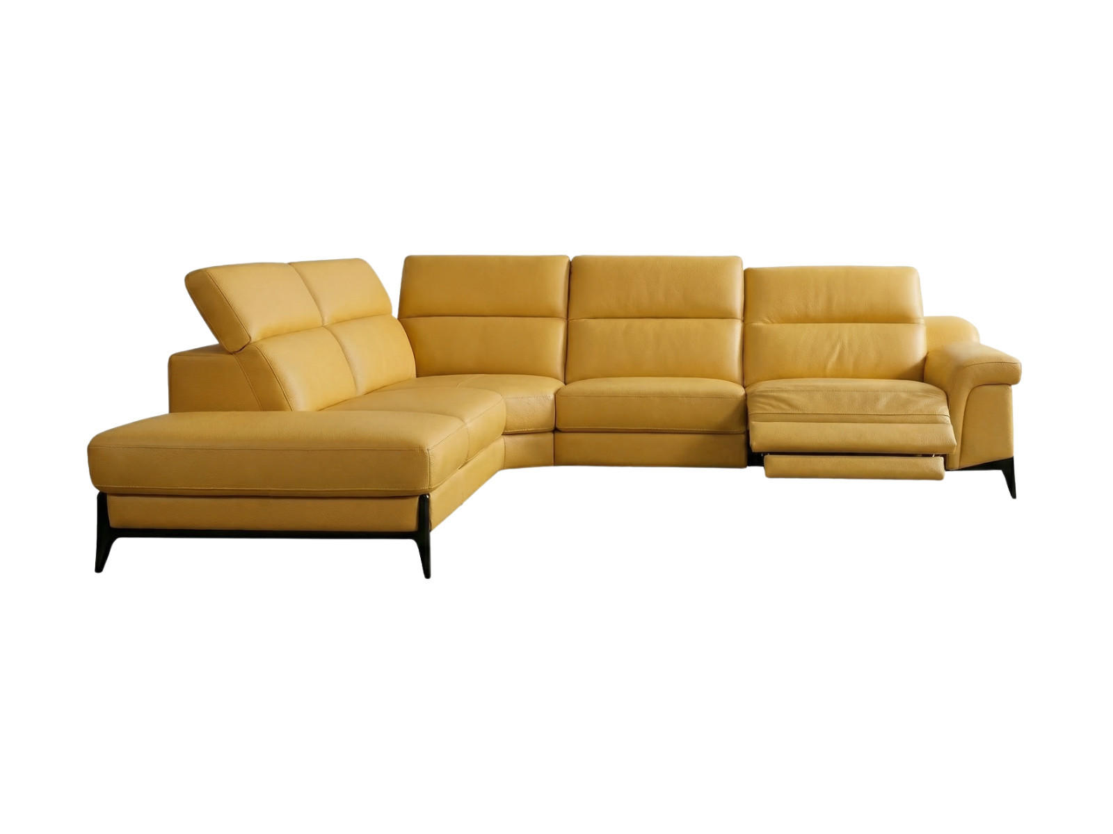 ECKSOFA Texas Echtleder mit 1 x Relaxfunktion Senfgelb - Gelb, Leder/Metall (274/238cm)