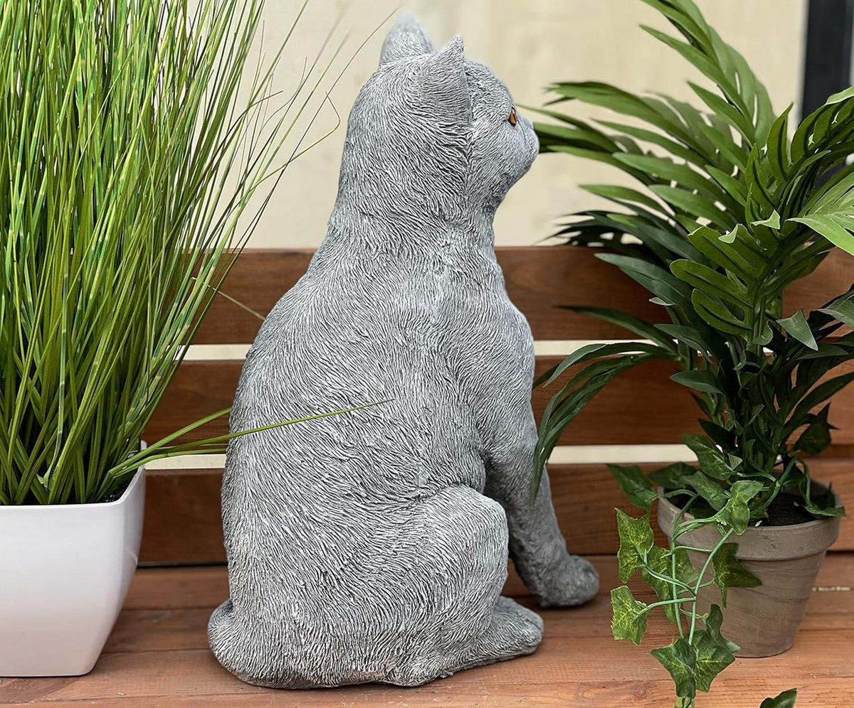 STEINFIGUR grosse Katze sitzend, frostfest, massiv - Grau, Stein (18/39/27cm) - stoneandstyle