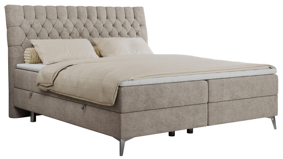 BOXBETT MILEN 160/200 Beige Struktur - H3 - Beige, Holz/Textil (160/200cm) - MKS