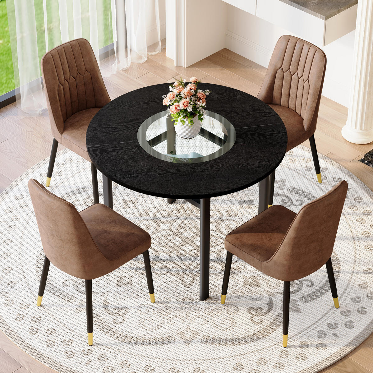 ESSGRUPPE DE-39384 5-teilig, mit 4 Tech-Stoff-Sesseln und Glasplatte Schwarz - Schwarz, Holzwerkstoff (100/76/100cm) - ComfortXL