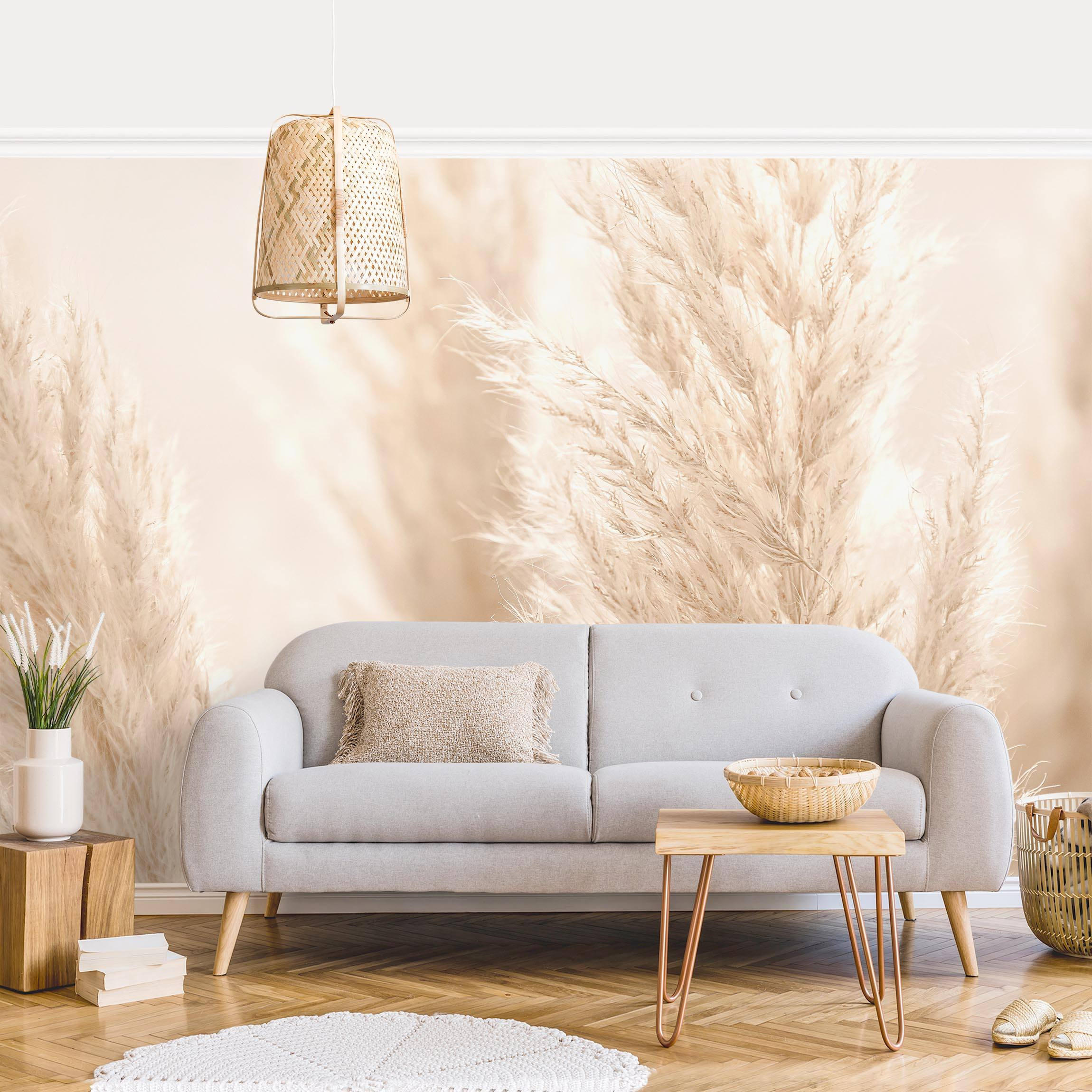 FOTOTAPETE Pampasgras im Sonnenlicht 384/255 cm - Eichefarben, Papier (384/255cm) - Bilderwelten