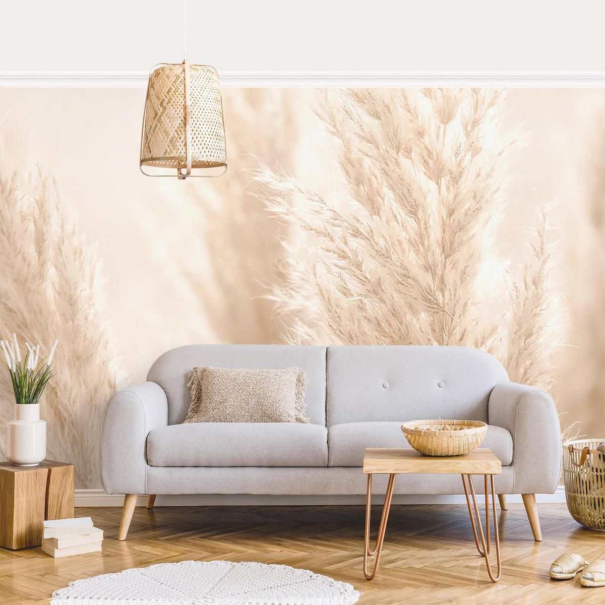 FOTOTAPETE Pampasgras im Sonnenlicht 384/255 cm - Eichefarben, Papier (384/255cm) - Bilderwelten