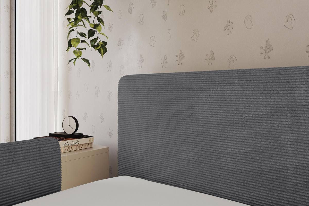 EINZELLBETT Jugendbett mit Bettkasten, Rechts - NORY 100x200 Dunkelgrau - Schieferfarben, Holzwerkstoff/Textil (100/200cm) - ALTDECOR