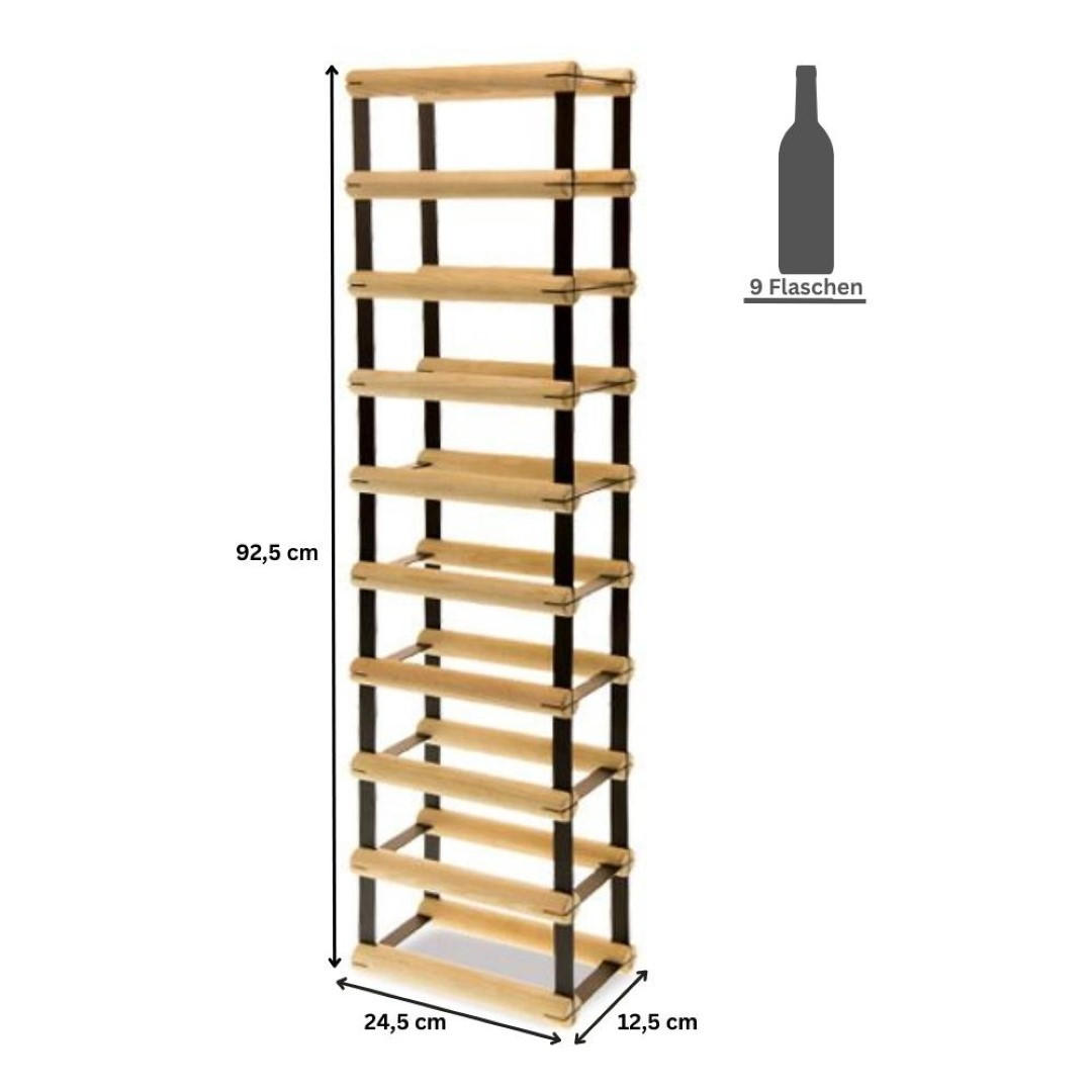 WEINREGAL Vinotega Mod Metal 92,5x12,5x24,5 cm 1x9 Flaschen Massives Kiefernholz Natur - Naturfarben, Holz (12.5/92.5/24.5cm) - PROREGAL