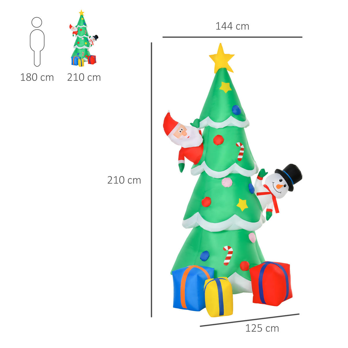 AUFBLASBARER Weihnachtsbaum, Polyester, Grün - Grün, Kunststoff (125/210/144cm) - HOMCOM