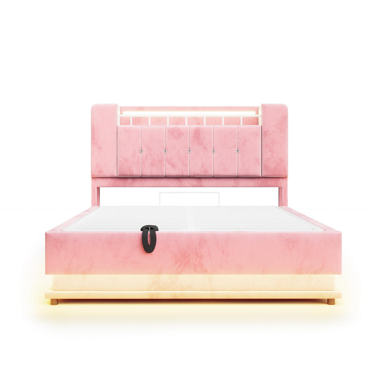 POLSTERBETT mit Samtbezug 140x200 cm Rosa mit LED-Beleuchtung, USB-Anschlüssen und Stauraum - Pink, Textil (140/200cm) - Modfu