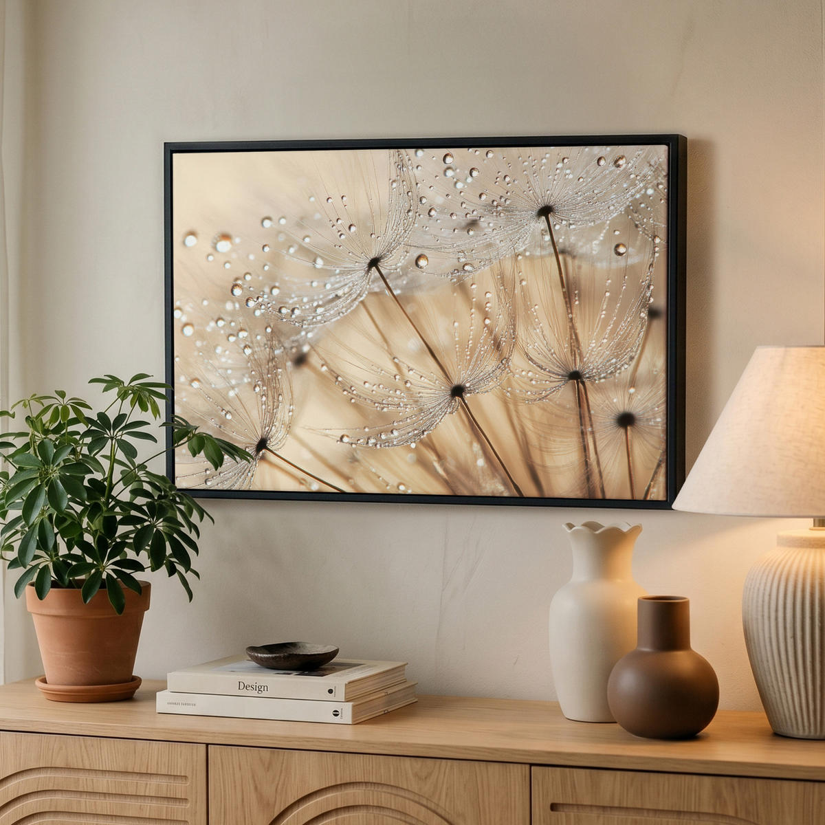 LEINWAND Bilder mit Rahmen - Löwenzahn - Abstrakt - Natur - Beige - 60x40 - Braun, Textil (60/40cm) - MuchoWow