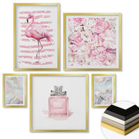 WANDBILDER 5er Set - 50x50 cm & 20x30 cm & 40x60 cm Goldrahmen - Rosa Blumen Marmor Pastell - Goldfarben, Kunststoff (40/60cm) - ArtPrintCave