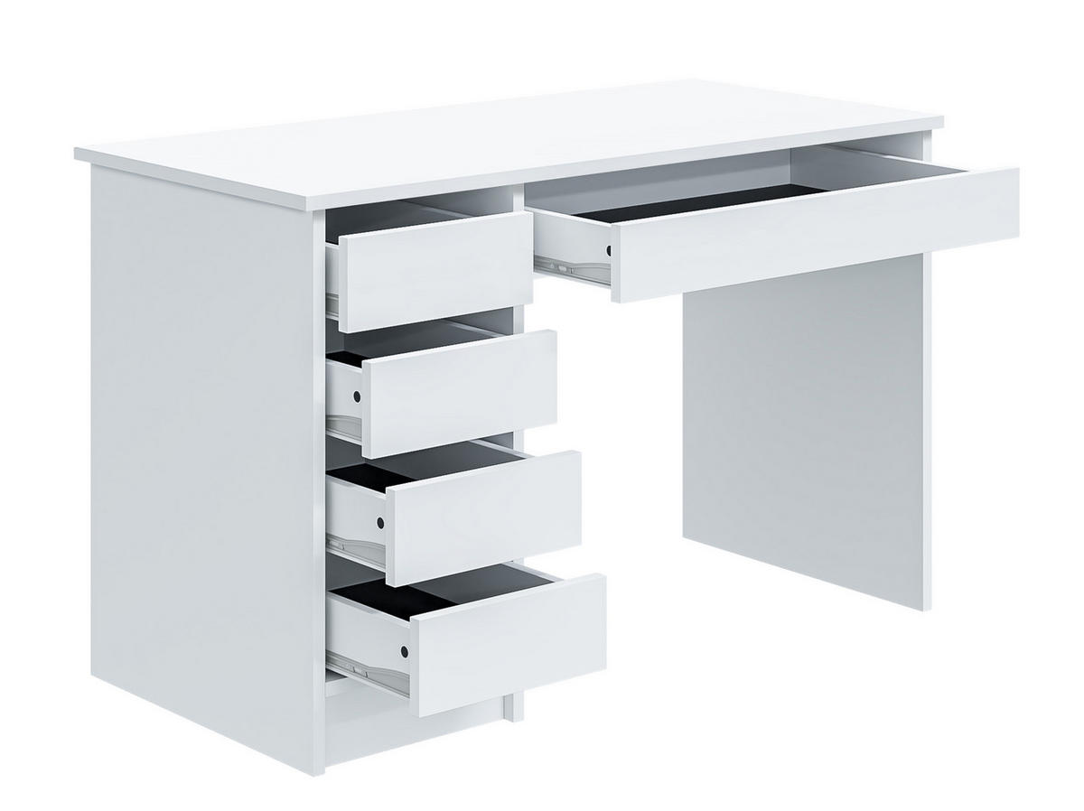 SCHREIBTISCH Offesio 5S Weiß 120/75/55 cm – modern mit Schubladen - Weiß, Holzwerkstoff (55/120/75cm) - AX Living