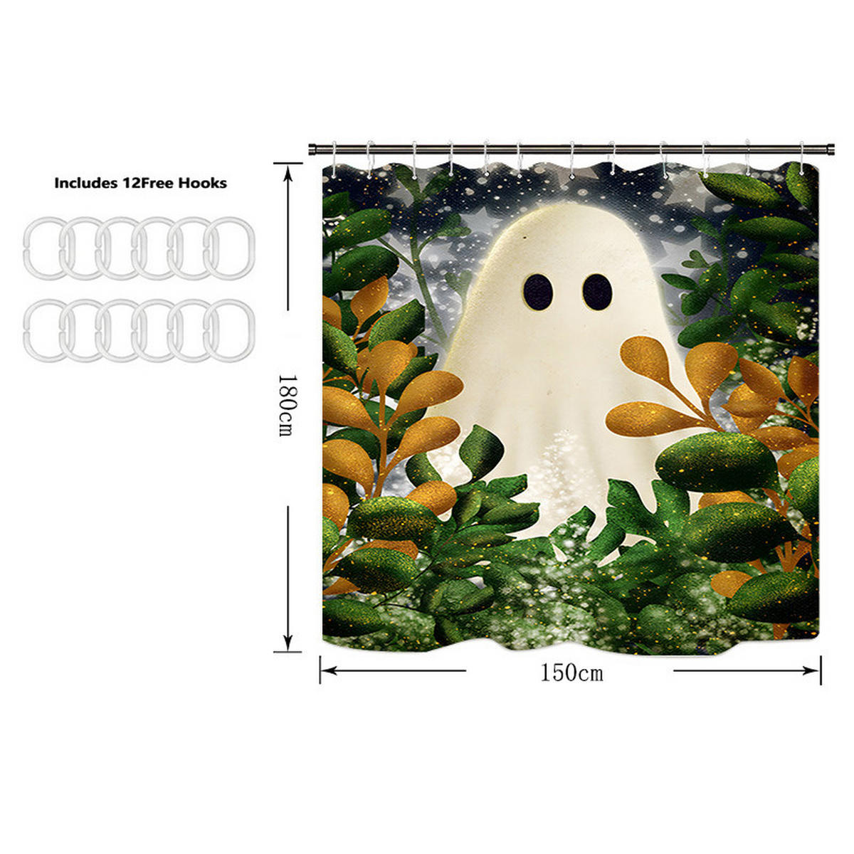 DUSCHVORHANG 150 x 180 cm Halloween Pflanzen bedruckt - Multicolor, Textil (150/180cm) - MCBOSON