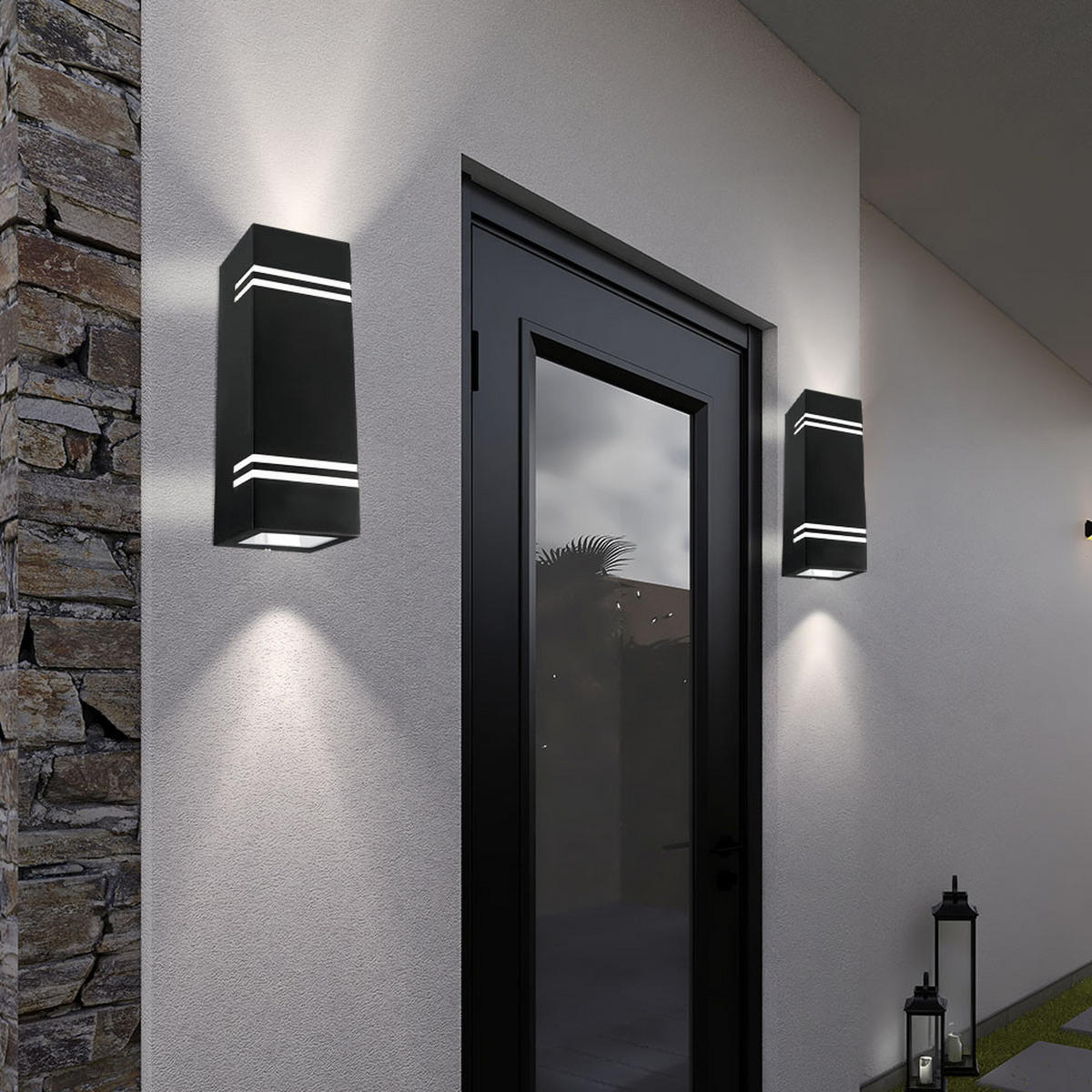 LED AUSSEN-WANDLEUCHTE Edelstahl Schwarz 2er Set - Schwarz, Metall (8.5/25/8.7cm)