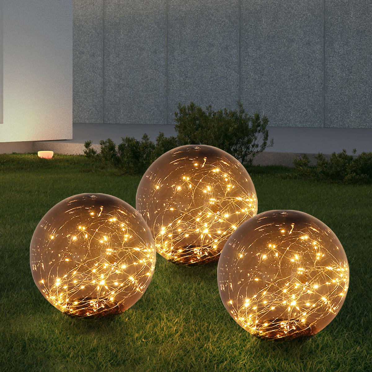 LED AUSSENLEUCHTE Kugel Grau 2er Set - Grau, Kunststoff (15/15/26cm) - Globo Lighting