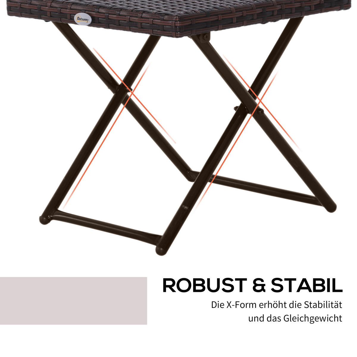 GARTENKLAPPTISCH, Braun, Stahl, PE-Rattan - Braun, Kunststoff (40/40/40cm) - Outsunny