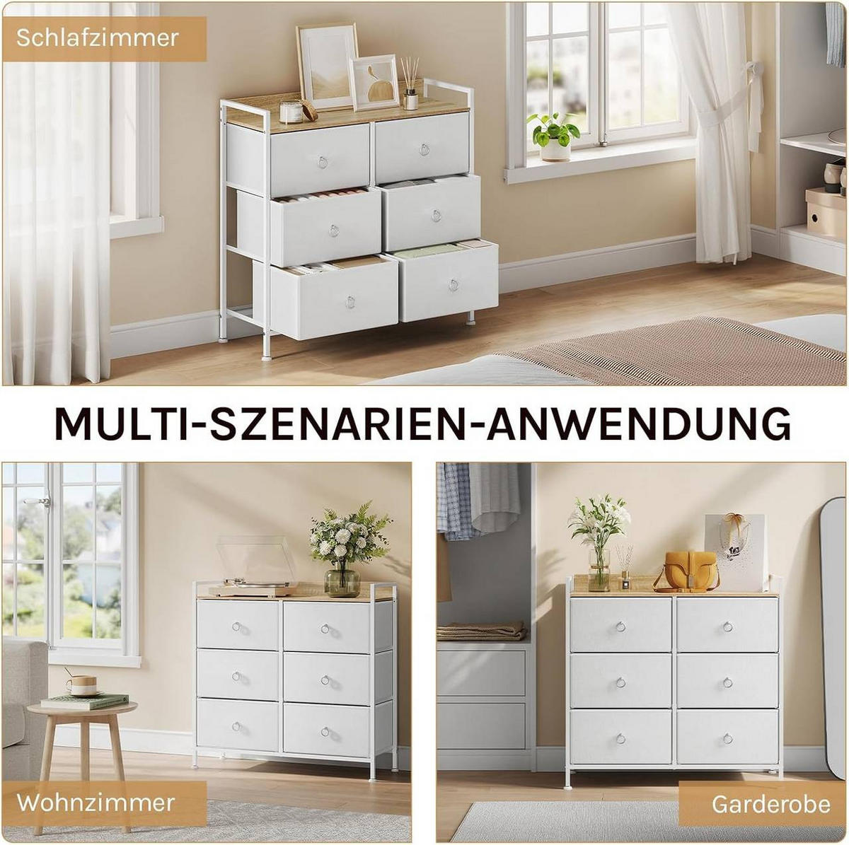KOMMODE mit 6 Schubladen, Industrial Stil, Weiß - Weiß, Holzwerkstoff/Kunststoff (80/78/29cm) - Woltu