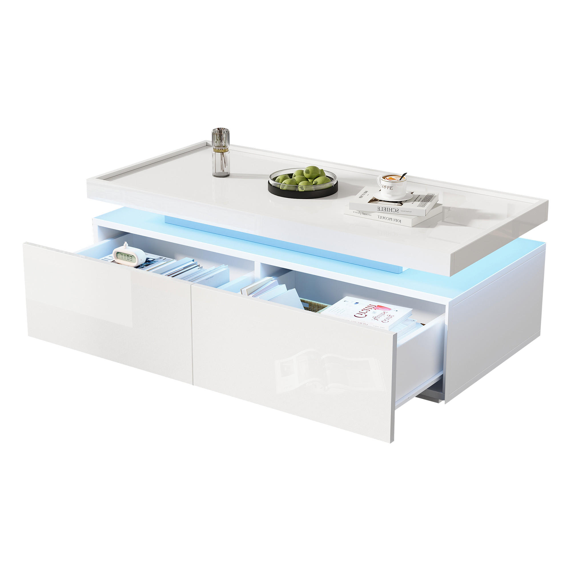 FLIEKS KONFERENČNÍSTOLEK 95x45cm Bílý LED Lesklý Zásuvky
