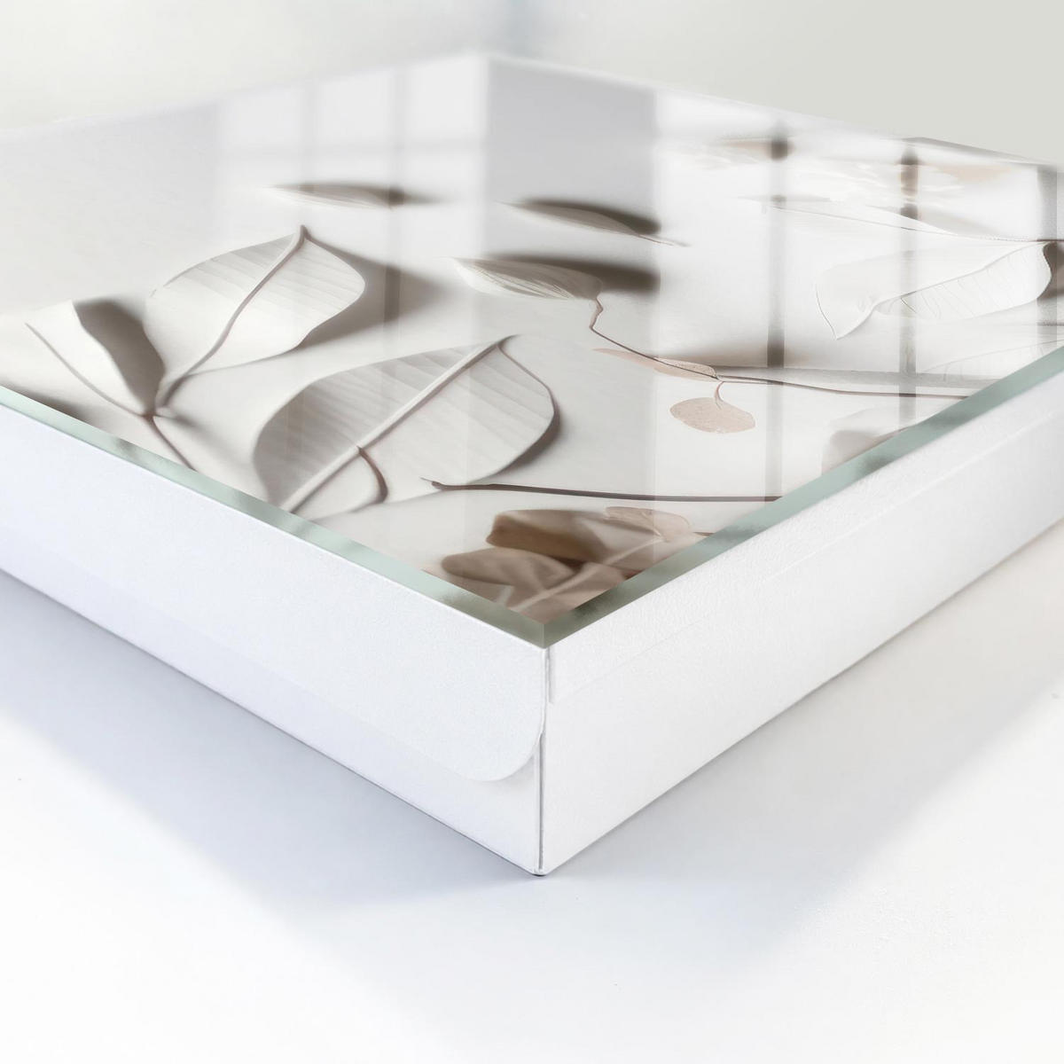 SCHLÜSSELBOX Weiß 30x30 cm – Türöffnung nach rechts - Weiße Blätter - Weiß, Metall (30/30/5cm) - TULUP