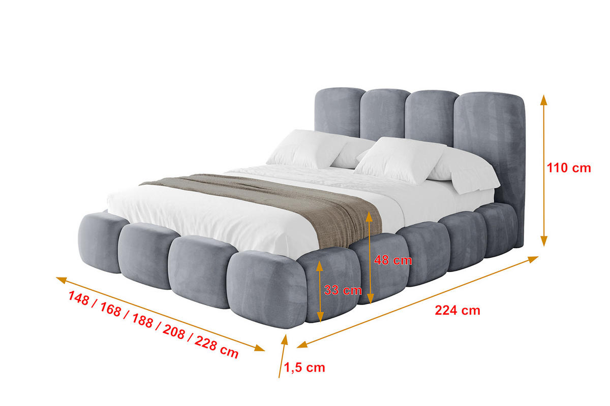 POLSTERBETT mit Bettkasten und Lattenrost, Boxbett ohne Matratze - KALA 180x200 Grau - Grau, Holzwerkstoff/Textil (180/200cm) - ALTDECOR