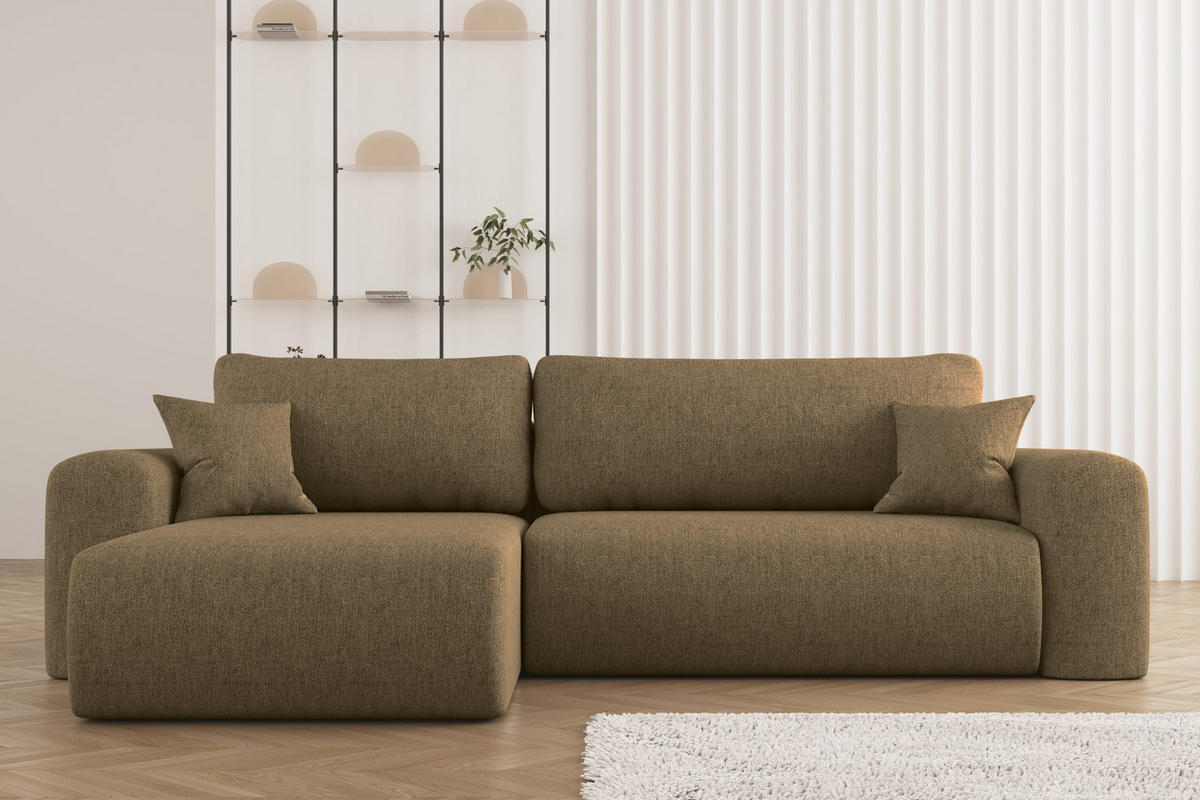 ECKSOFA Mit Schlaffunktion Und Bettkasten L-förmiges Sofa Capri Stoff Verita Links Hellbraun - Hellbraun, Holz (145/272cm) - Kaiser Möbel