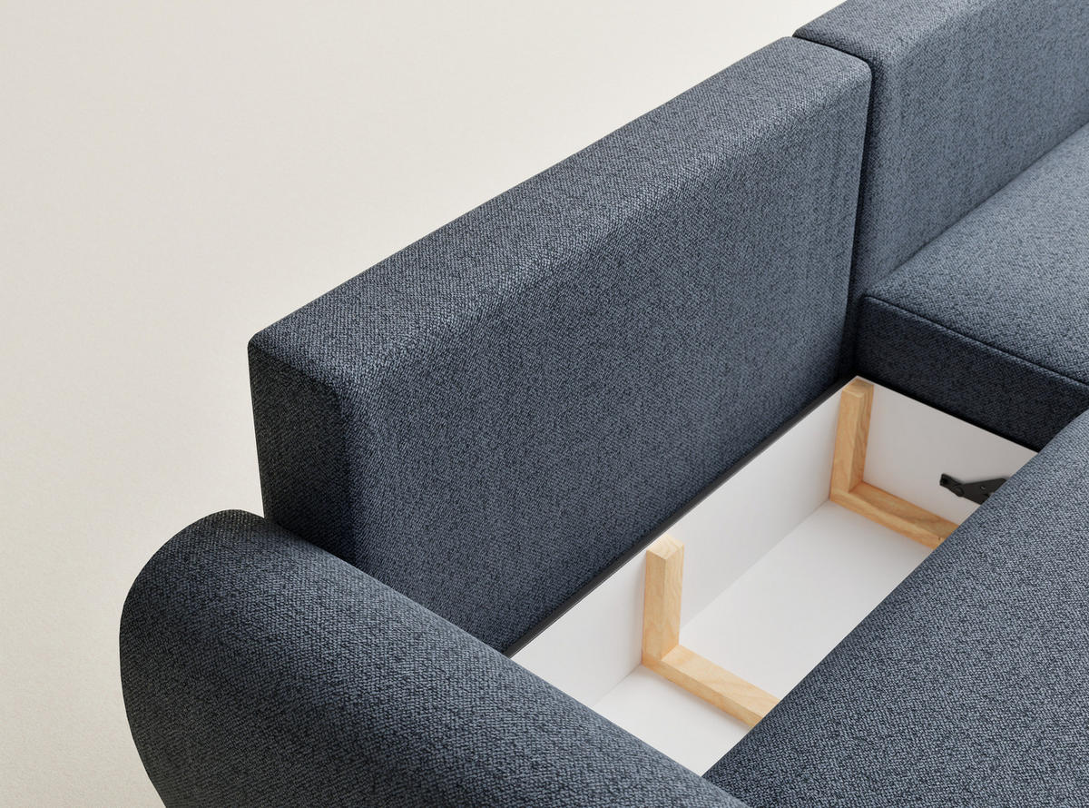 ECKSOFA MIT SCHLAFFUNKTION Numba Blau Webstoff - Blau/Schwarz, Holz/Holzwerkstoff (253/153cm) - Maison de Reve