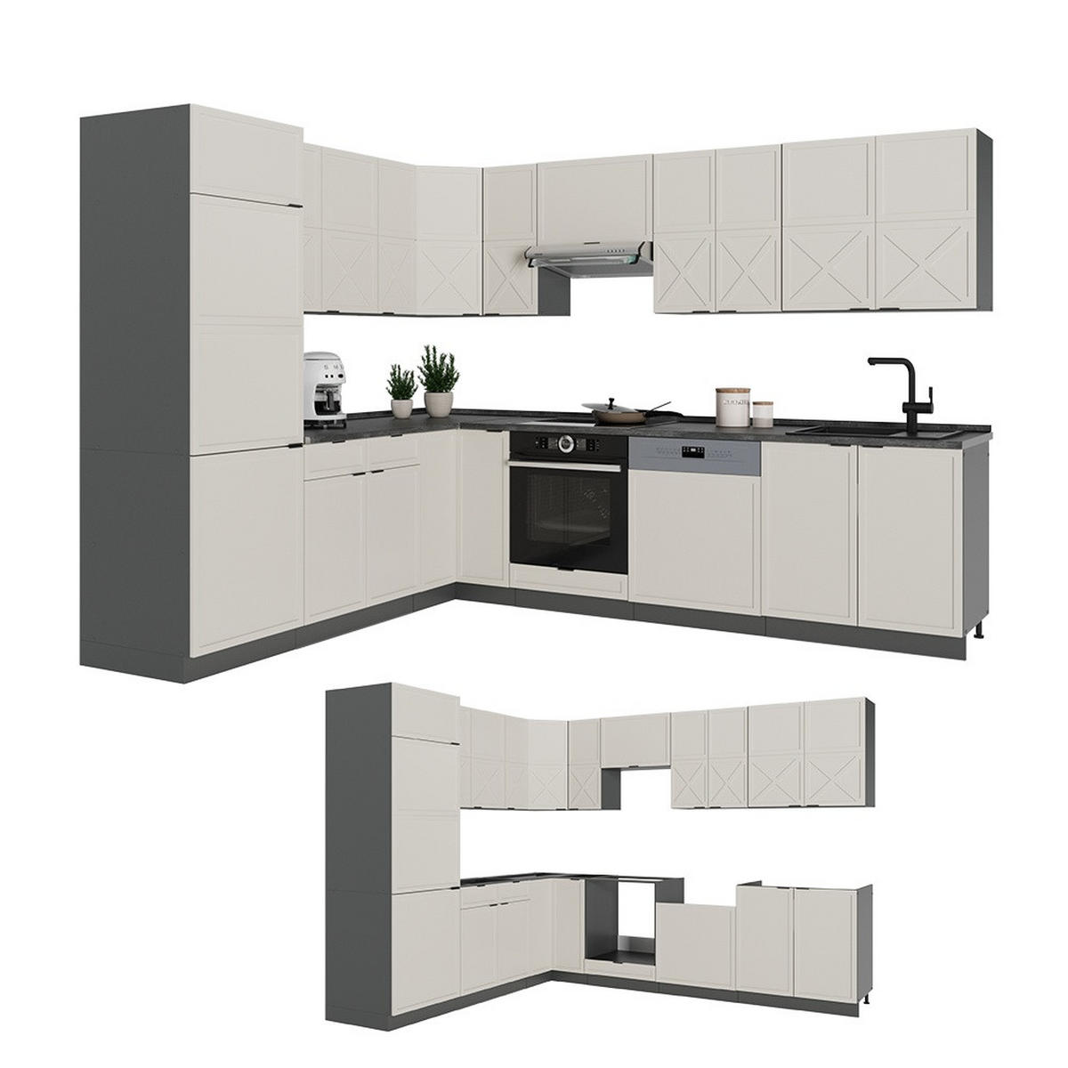 ECKKÜCHE Fame-Line, GrauBeige/Anthrazit, 287 x 227 cm, AP Eiche - Greige/Anthrazit, Holzwerkstoff (287/206.8/60cm) - Vicco