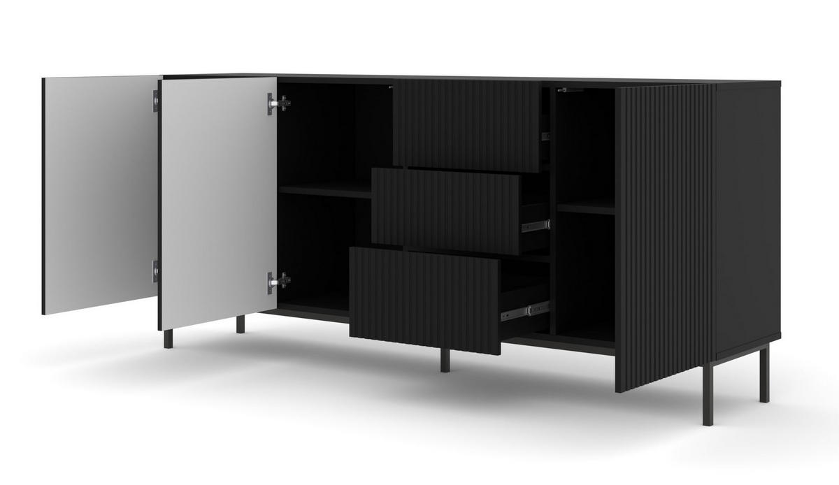 KOMMODE Schwarz, Schwarz, Schwarz 200/89/42 - Schwarz, Holzwerkstoff (200/89/42cm) - RAUMHIRSCH FURNITURE