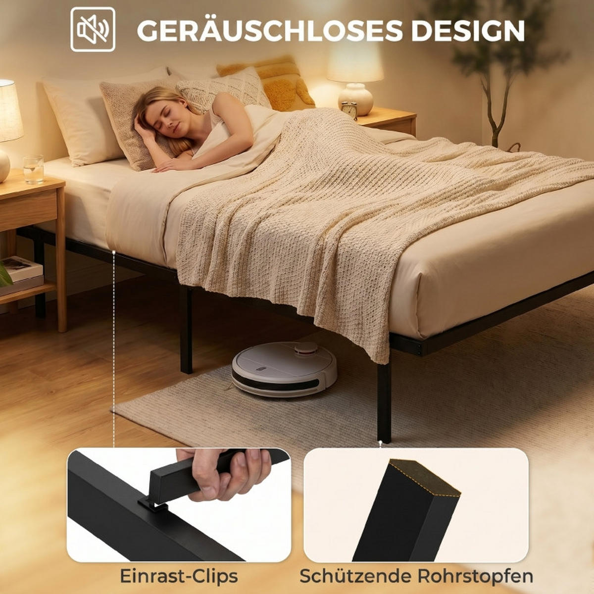 BETTGESTELL 90/200 cm DE-32878 mit Stauraum und Lattenrost Schwarz - Schwarz, Metall (90/200cm) - ComfortXL