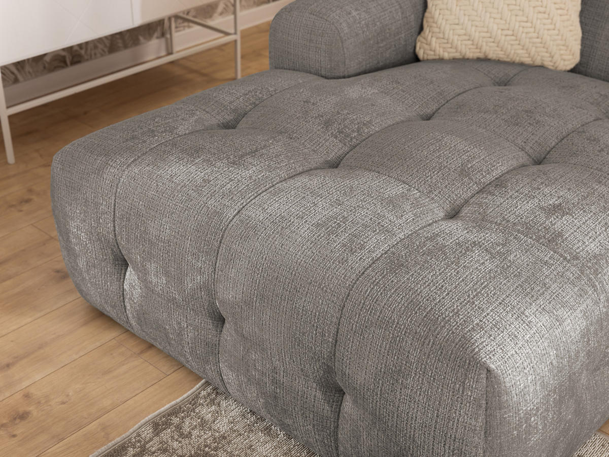 ECKSOFA Kozy im Bumpy-Design mit fester Rückenlehne aus weichem Taupe Chenille-Stoff - Ottomane links - Taupe/Schwarz, Holz/Kunststoff (161/234cm) - S-Style Möbel
