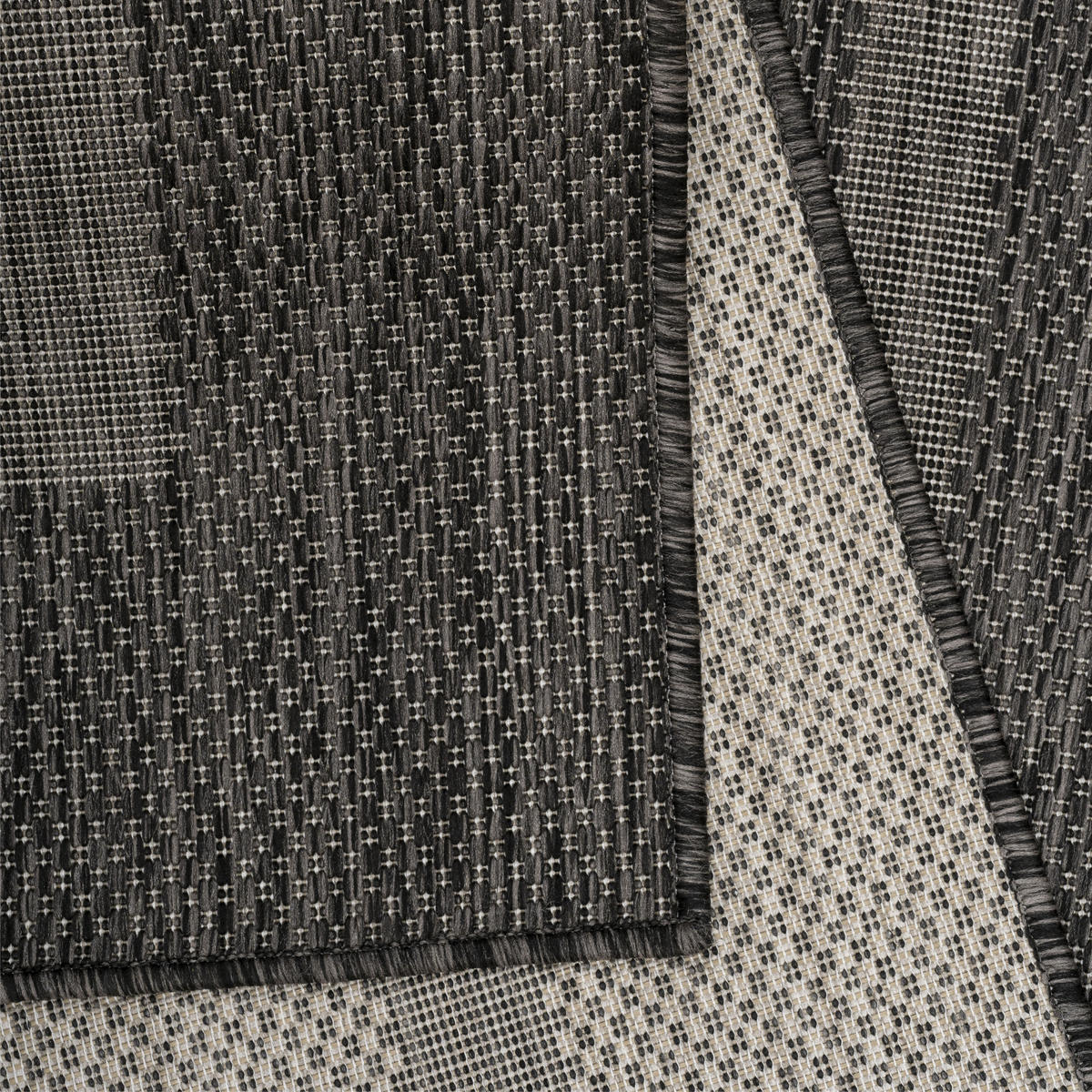 TEPPICH Outdoor Flachgewebe Uni-Design Polypropylen Balkon Schwarz Rund 120x120 - Schwarz, Textil (120/120cm) - KADIMA DESIGN