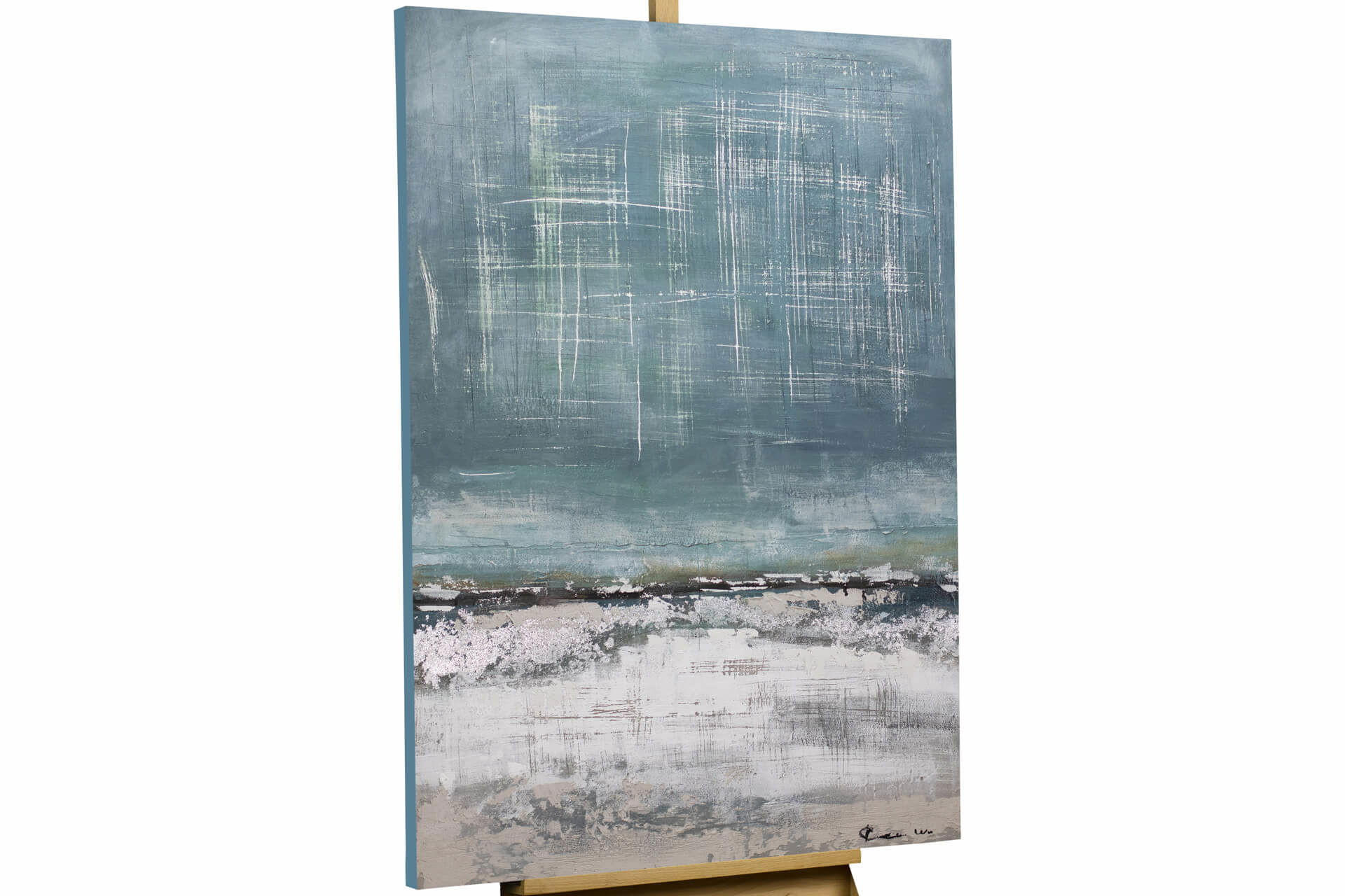 ACRYLBILD HANDGEMALT 80/120 cm - Blau/Beige, Holz/Textil (2.74/120cm) - KUNSTLOFT