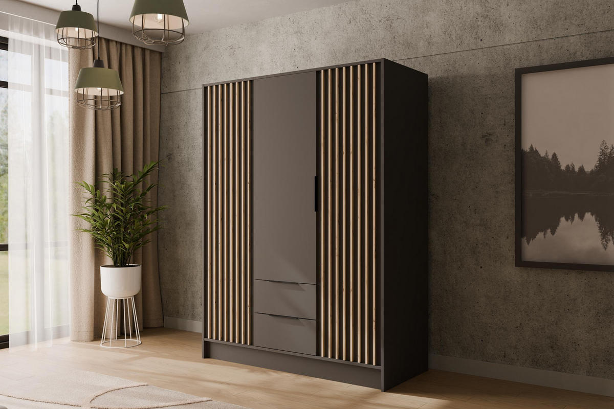 KLEIDERSCHRANK NELIA - 150 cm - Schwarz/Eiche Artisan, Holzwerkstoff (150/200/51cm) - ALTDECOR