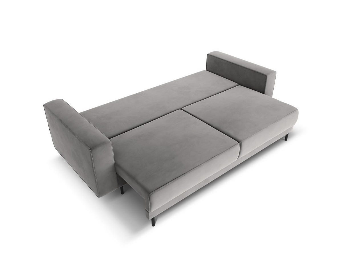 AUSKLAPPBARES-SOFA mit Bettkasten Caro aus Samt hellgrau 3 Sitzplätze - Hellgrau, Textil (97/93/236cm) - Micadoni