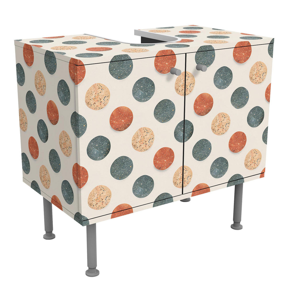 WASCHBECKENUNTERSCHRANK Rundes Terrazzo 60/55/35 cm - Beige, Holzwerkstoff (60/55/35cm) - Bilderwelten