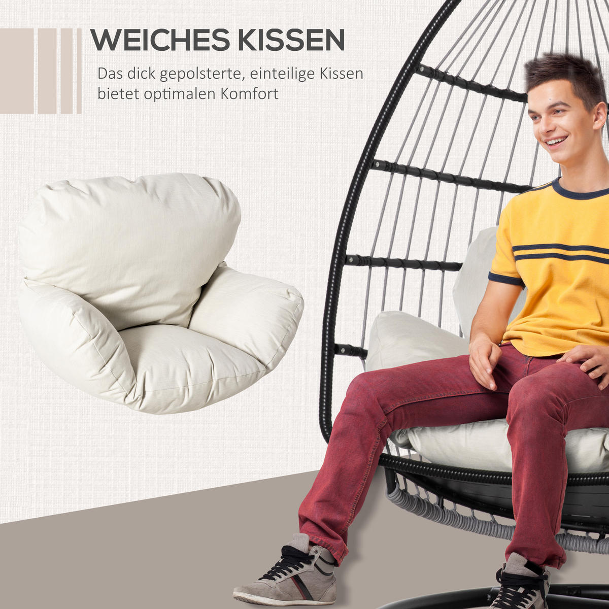 HÄNGESESSEL, Metall, Polyester, Schwarz - Schwarz, Kunststoff/Metall (101/188/101cm) - Outsunny