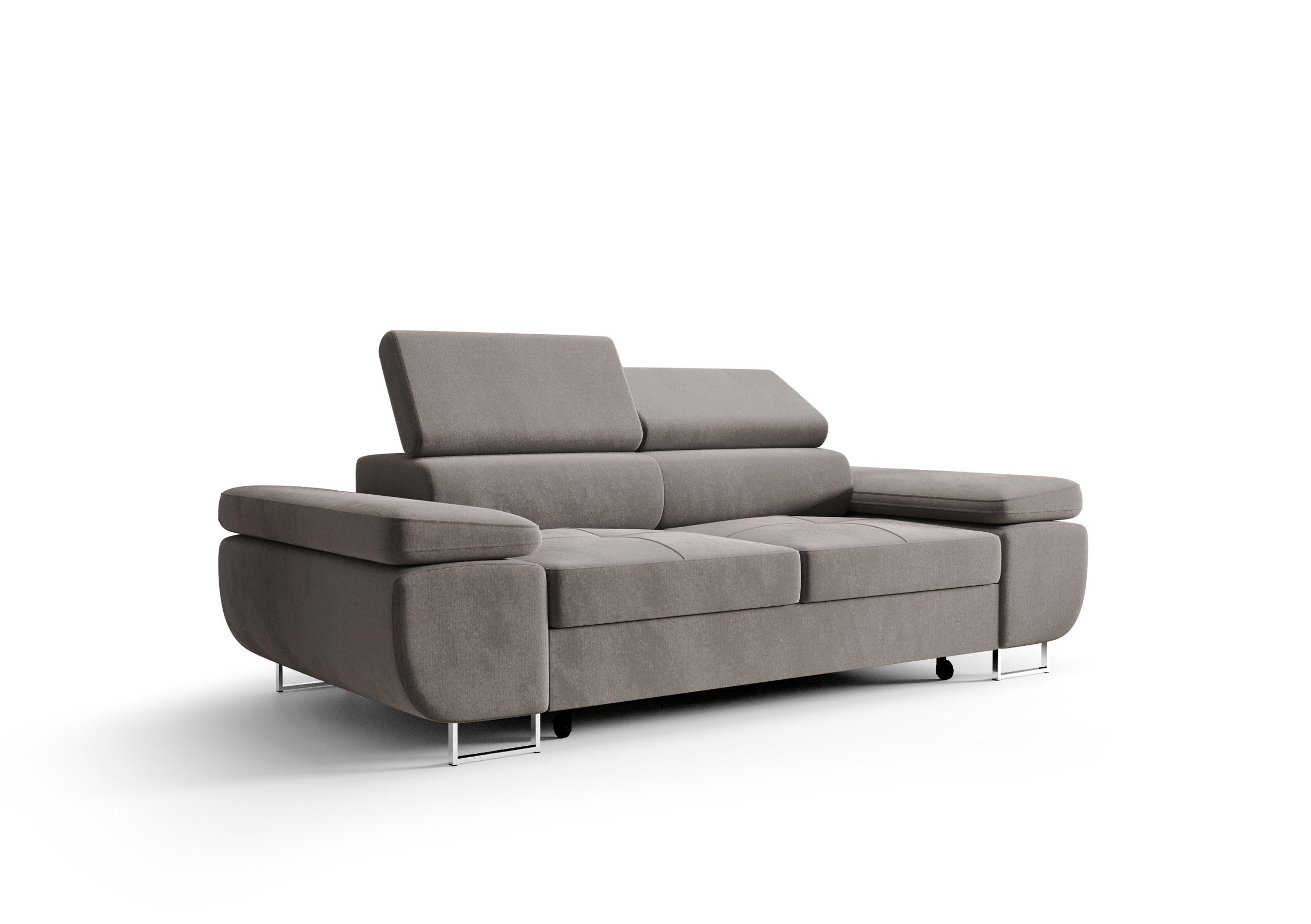 SCHLAFSOFA PRAGA 2, Sofa mit Schlaffunktion, Farbe: Grau, Velourstoff - Grau, Textil (208/90/100cm) - O-Sofa