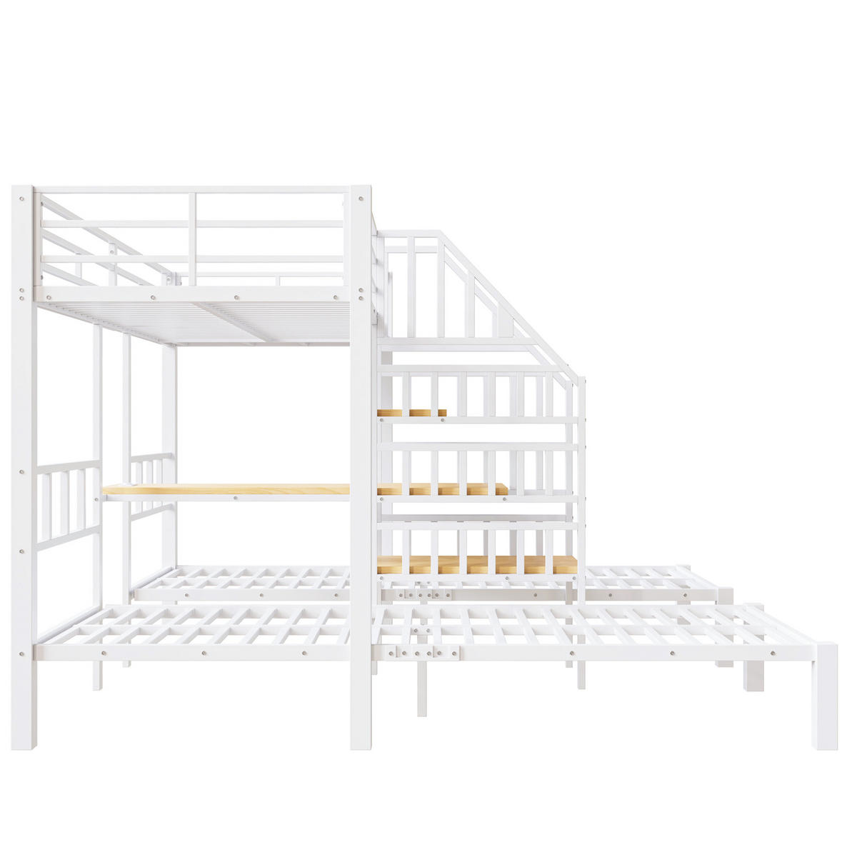 ETAGENBETT 90/200 cm für 3 Personen mit LED-Beleuchtung und Schreibtisch in Weiß - Weiß, Metall (90/200cm) - BEAOK
