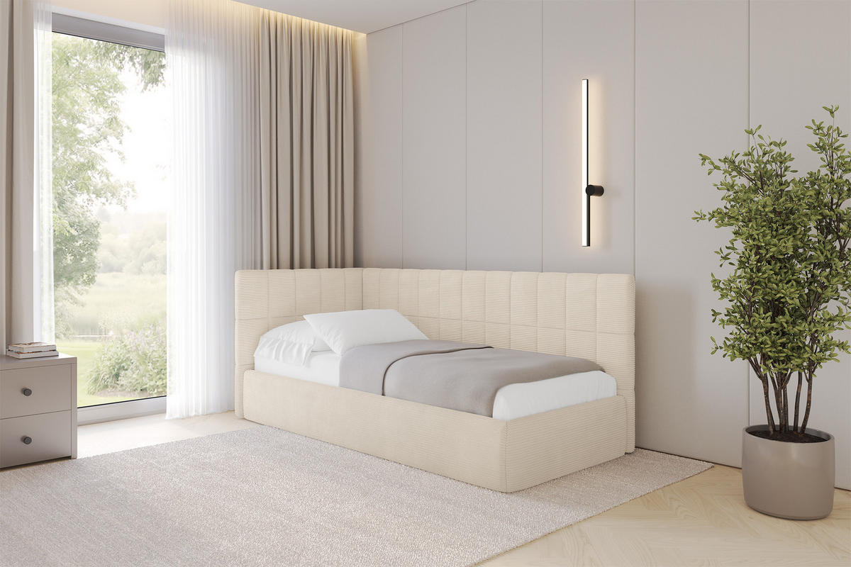 EINZELLBETT Jugendbett mit Bettkasten, Rechts - TULY 100x200 Beige - Kaschmir, Holzwerkstoff/Textil (100/200cm) - ALTDECOR