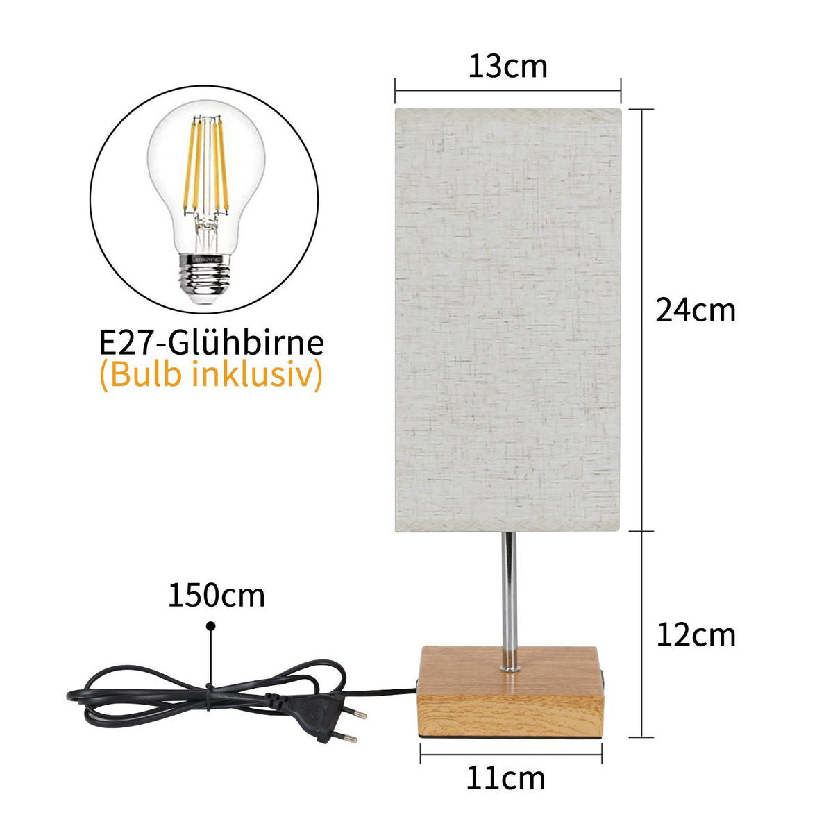 TISCHLEUCHTE Paderborn 13/13/36 cm - Braun, Textil (13/13/36cm) - Nettlife