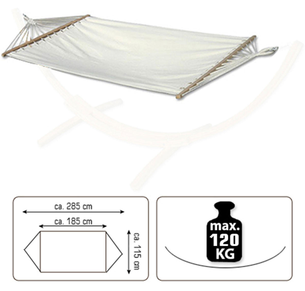 DOPPEL-HÄNGEMATTE mit Gestell bis 120kg, 200/120cm, Beige - Beige, Metall (100/90/300cm) - Amanka
