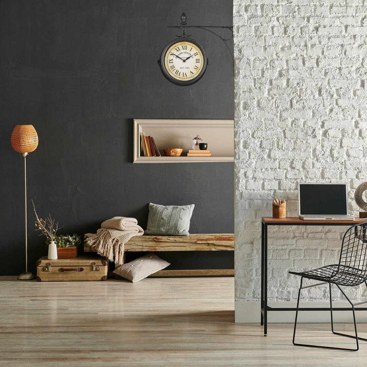 BAHNHOFSUHR - Schwarz, Glas/Metall (34/33/10cm) - Relaxdays