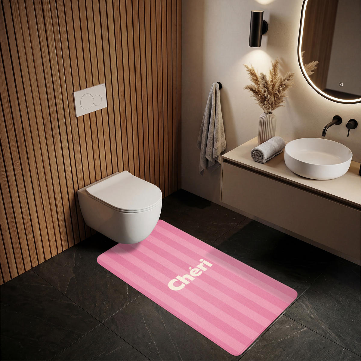 KOUPELNOVÁ PŘEDLOŽKA Pruhované - růžové - Chéri 60x120 cm - růžová, textil/plast (60/120cm) - OnlyWow