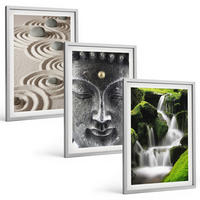BILDER SET 3er Set - 40x60 cm Silberner Rahmen - Der Frieden der Steine des Buda Zen-Wasserfalls - Silberfarben, Kunststoff (40/60cm) - TULUP